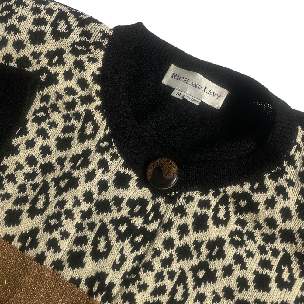 Rich and Levy Medium‎ Animal Print Cardigan Black Gold Animal Accents